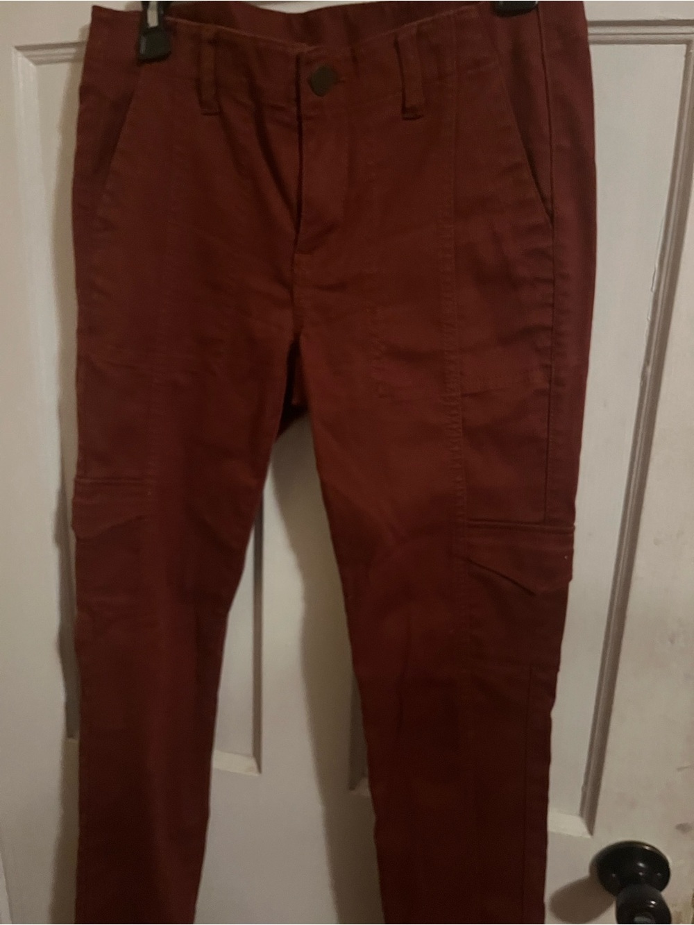 Women Rust-Colored Slim cargo corduroy texture Pants
